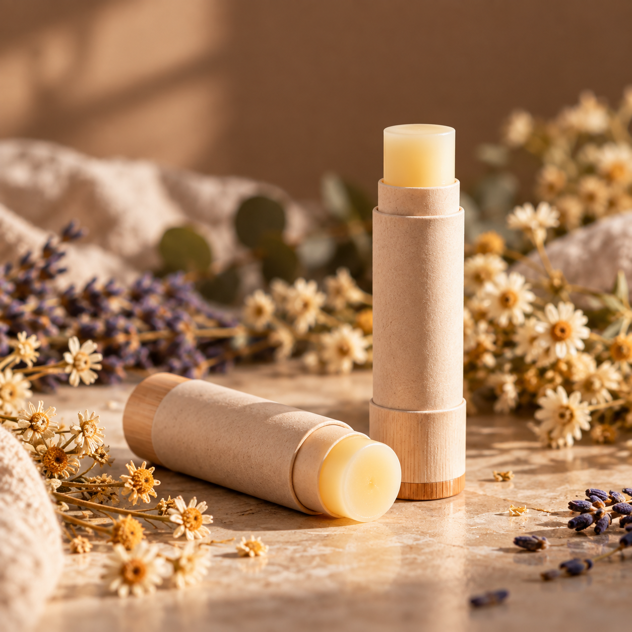 Lip balms in simple paper tubes
